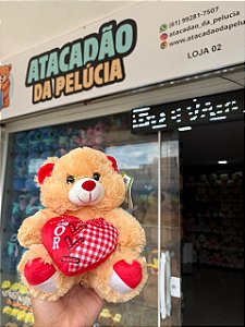 Urso pelúcia coração - BEGE-20cm
