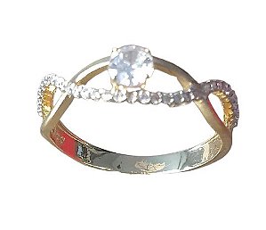 Anel solitário trançado com zircônias ouro18k