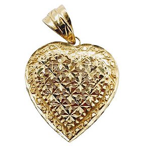 Pingente de ouro coração diamantado sem pedras