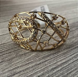 Anel  aramado com zirconias em ouro 18k