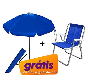Kit guarda-sol e cadeira de praia AZUL - Grátis - Sacola transporte!!