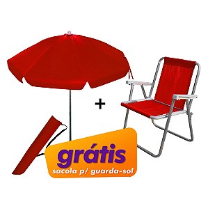 Kit guarda-sol e cadeira de praia VERMELHO - Grátis - Sacola transporte!!