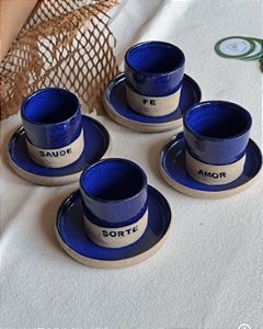 Conjunto Café com Palavras - azul cobalto