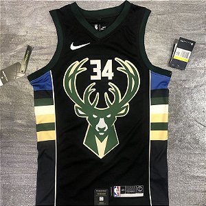 Camisa de Basquete da NBA do Milwaukee Bucks Verde #34 Antetokounmpo