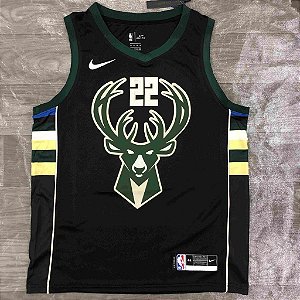 Camisa de Basquete da NBA do Milwaukee Bucks Preta #22 Middleton