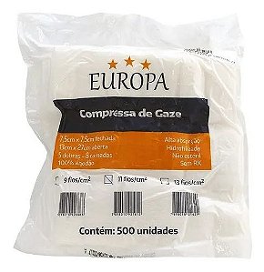 COMPRESSA DE GAZE 11F. C/500 NAO ESTERIL 7,5 CM X 7,5 CM EUROPA