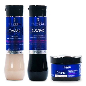 Shampoo, Condicionador e Máscara Caviar Reconstrução Absoluta Hidrabell