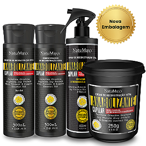 Kit Fortificante Capilar - Shampoo 300ml + Condicionador 300ml + Máscara 250g + Spray de Reparação 400 ml NatuMaxx