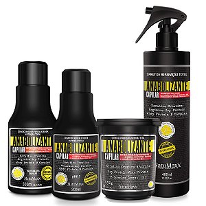 Kit Fortificante Capilar - Shampoo 300ml + Condicionador 300ml + Máscara 250g + Spray de Reparação 400 ml NatuMaxx  