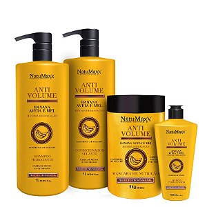 Kit AntiVolume - Shampoo 1 lt + Condicionador 1lt + Máscara 1kg + Leave-in 300 ml  NatuMaxx
