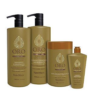 Kit Oro Therapy - Shampoo 1lt + Condicionador 1lt + Máscara 1kg + Leave in 300 ml NatuMaxx