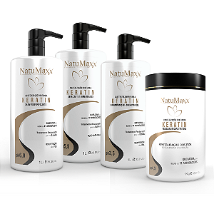 Kit Profissional Keratin Shampoo 1lt + Defrizante 1 lt + Queratina 1 lt + Máscara 1kg NatuMaxx