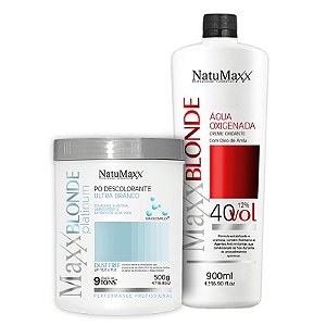 Kit Descoloração MaxxBLONDE - Pó Platimum Ultra Branco 500g + Água Oxigenada 40 Vol NatuMaxx