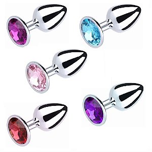 PLUG ANAL EM AÇO INOXIDÁVEL COM JOIA  -tamanho M - 8 X 4 CM | COR: VARIADA