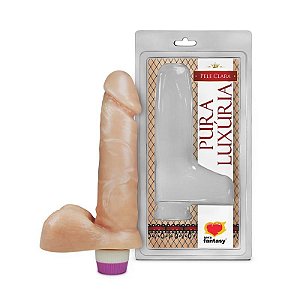 VIBRADOR PRÓTESE PENIANA REALÍSTICA COM GLANDE DEFINIDA, VEIAS SALIENTES, ESCROTO E VIBRAÇÃO MULTIVELOCIDADE - PURA LUXÚRIA | 16 X 3,5 CM