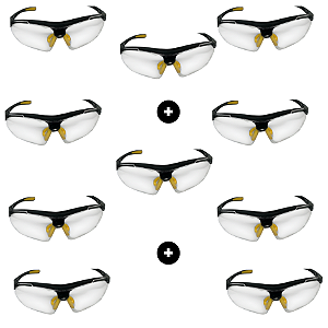Kit 10 Óculos de Proteção EPI com Lente de Policarbonato Confortável Alta Resistência