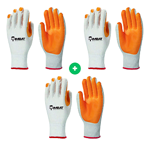 Kit 3 Luvas de Malha IMBAT Tamanho G com Revestimento em Látex Vulcanizado