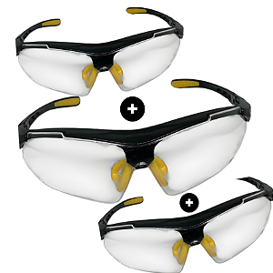 Kit 3 Óculos de Proteção EPI com Lente de Policarbonato Confortável Alta Resistência
