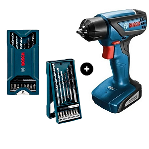 Kit Bosch Parafusadeira GSR 1000 Bivolt com Jogo X-Line 15 Peças Brocas e Bits