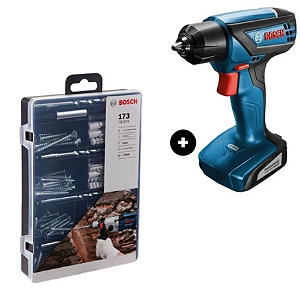 Kit Bosch Parafusadeira GSR 1000 com Acessórios e Jogo de Fixação 173 Peças Bosch para Alvenaria