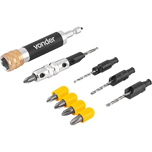 Jogo de Bits, Ponteiras e Brocas Escareadoras Vonder 11 Peças com Estojo Plástico e Encaixe 1/4"