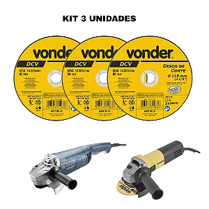 Kit 3 Discos de Corte Vonder 4.1/2" x 1mm p/ Metal e Aço Inox – 115mm
