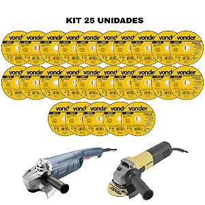 Kit 25 Discos de Corte Vonder 4.1/2" x 1mm p/ Metal e Aço Inox – 115mm