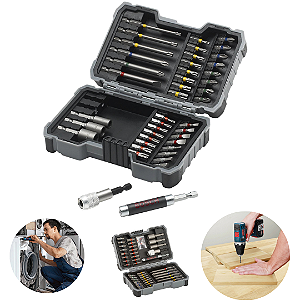 Jogo de Bits, Pontas e Soquetes Bosch 43 peças – encaixe 1/4", aço resistente, com estojo