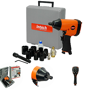 Kit Chave de Impacto Pneumática Intech Machine PN700 1/2" 7000RPM 32kgfm com 10 Soquetes e Maleta