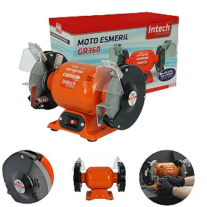 Moto Esmeril de Bancada Intech Machine GR360 6” 360W Bivolt com Rebolo Grosso e Fino