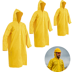 Capa de Chuva Vonder PVC Laminado Amarela Tamanho G com Capuz e Botões