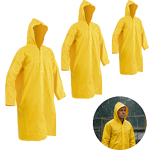 Kit 3 Capas De Chuva PVC Nove54 Sem Forro Amarela Com Capuz Reforçada EPI Segurança