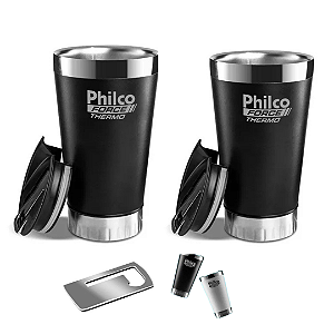 Kit 2 Copos Térmicos Philco Preto Inox 475ml – Mantém Bebidas Quentes ou Frias por Horas