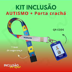 KIT INCLUSÃO: Colar Quebra Cabeça Quadrado + Porta Crachá Azul