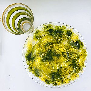 Aparelho de jantar 18 peças pintados á mão-Verde/Dourado