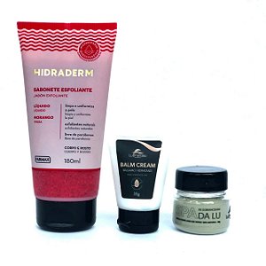 Kit Completo com Argila para Esfoliação e Hidratação Facial - Morango e Balm Cream