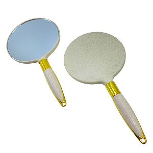 Espelho De Mão Luxo Com Moldura Plástica-Bege/Dourado