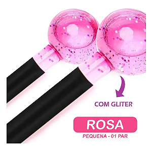 Esferas De Vidro Para Massagem Facial e Cromoterapia Rosa Com Glitter