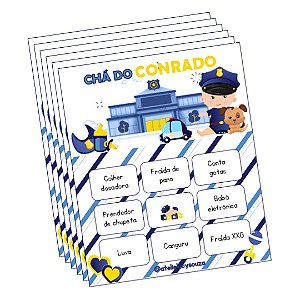 Bingo bebê policial branco e azul