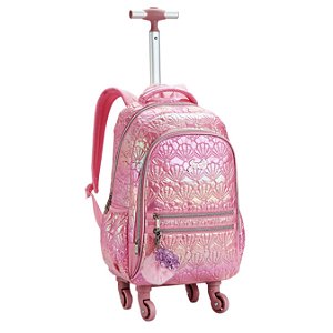 MOCHILA ESCOLAR MENINA COM 4 RODAS CONCHA