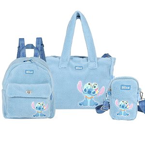 KIT BOLSA DE OMBRO MOCHILA E BOLSA TRANSVERSAL PELUCIA LILO STITCH