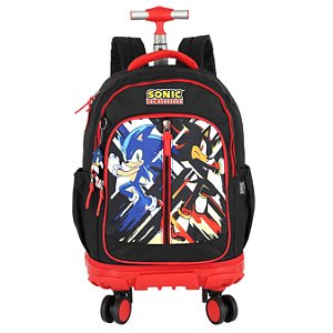 MOCHILA COM 4 RODAS GRANDE ESCOLAR MENINO SONIC