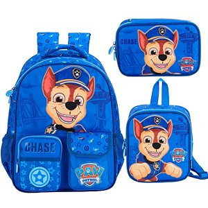 KIT MOCHILA ESCOLAR LANCHEIRA E ESTOJO PATRULHA CANINA