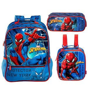 KIT MOCHILA ESCOLAR LANCHEIRA E ESTOJO SPIDER MAN BOLSA HOMEM ARANHA