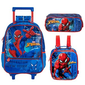 KIT MOCHILA DE RODINHA LANCHEIRA ESTOJO ESCOLAR SPIDER MAN BOLSA HOMEM ARANHA
