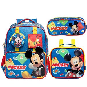 Kit Mochila Escolar Lancheira Estojo Infantil Mickey Mouse