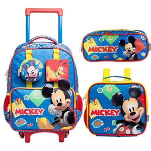 KIT MOCHILA COM RODAS LANCHEIRA ESTOJO MICKEY MOUSE
