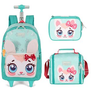 KIT MOCHILA DE RODINHA LANCHEIRA ESTOJO UP4YOU CUTE PET