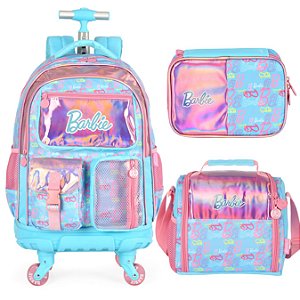 KIT MOCHILA C/ 4 RODAS LANCHEIRA ESTOJO BARBIE