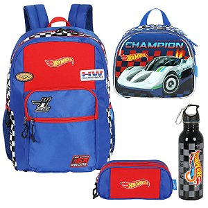 KIT MOCHILA ESTOJO LANCHEIRA GARRAFA HOT WHEELS